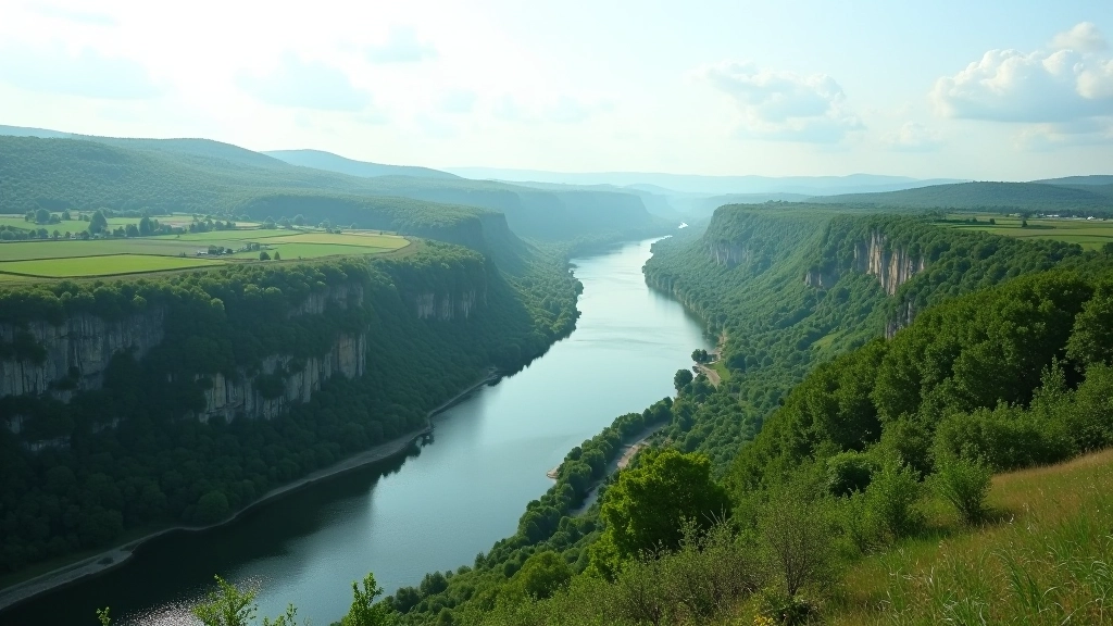 Panoraminis vaizdas iš Neries pakrantės su upės meandrai ir tolimais krūmynais